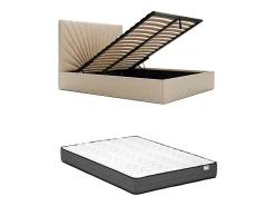 Lit coffre 180 x 200 cm - Tissu - Beige + Matelas - RILIODA>Vente-unique Clearance