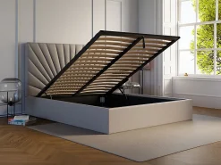 Lit coffre 180 x 200 cm - Tissu - Beige + Matelas - RILIODA>Vente-unique Clearance