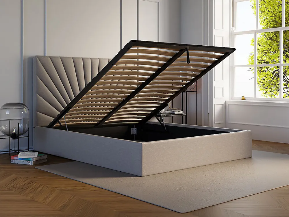 Lit coffre 180 x 200 cm - Tissu - Beige + Matelas - RILIODA>Vente-unique Clearance