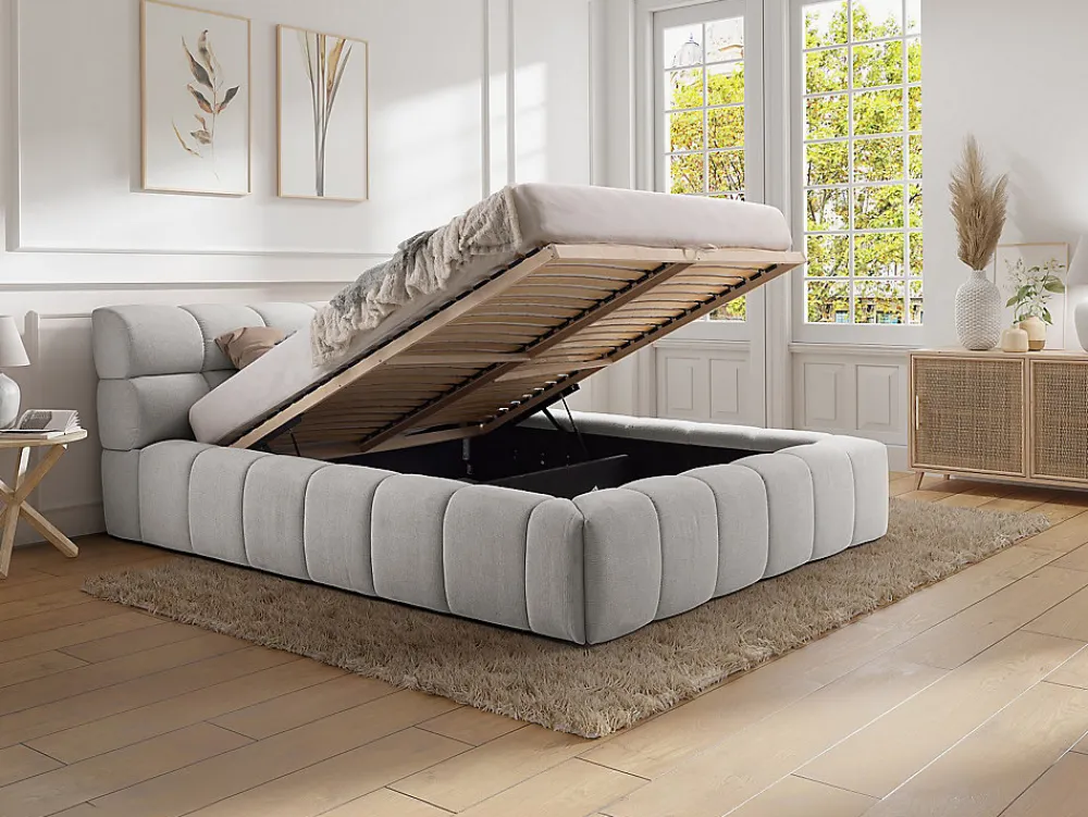Lit coffre 160 x 200 cm - Tissu - Gris clair - FORVIK>Vente-unique Clearance