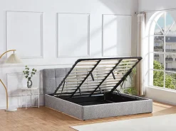 Vente-unique Lit coffre 180 x 200 cm - Tissu bouclette - Gris + Matelas - MAZIRI* Ensemble Sommier Et Matelas