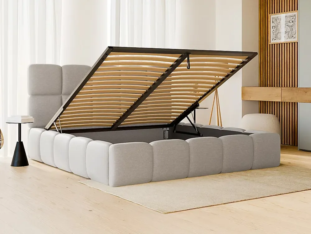 Vente-unique Lit coffre 180 x 200 cm - Tissu chiné - Gris clair - DAMADO II* Lit Coffre