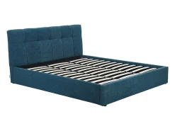 Lit coffre 180 x 200 cm - Tissu bouclette - Bleu canard + Matelas - MAZIRI><noscript><img width=