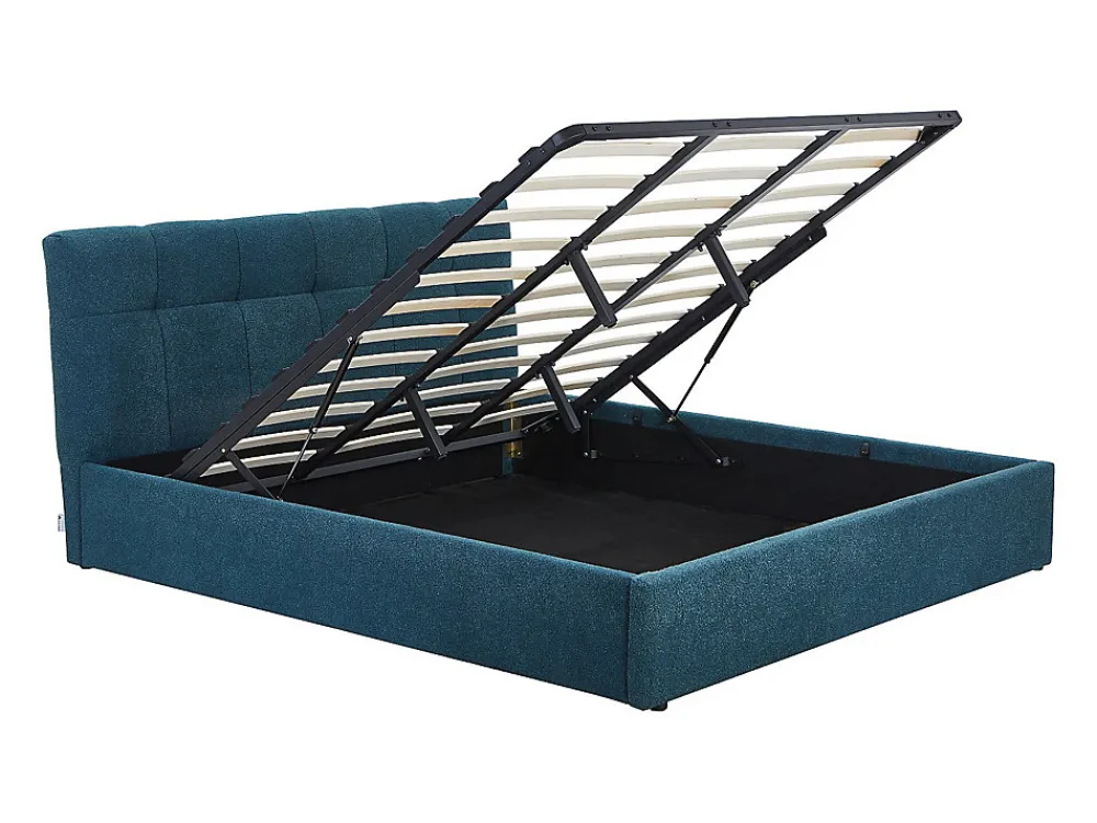 Lit coffre 180 x 200 cm - Tissu bouclette - Bleu canard + Matelas - MAZIRI>Vente-unique Outlet