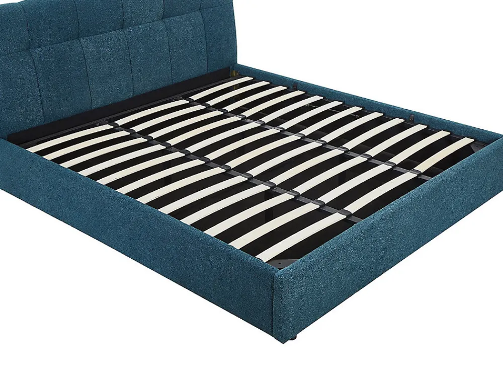 Lit coffre 180 x 200 cm - Tissu bouclette - Bleu canard + Matelas - MAZIRI>Vente-unique Outlet