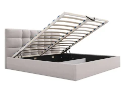 Vente-unique Lit coffre 200 x 200 cm - Tissu - Beige - ELIAVA* Lit Coffre