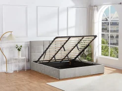 Vente-unique Lit coffre 180 x 200 cm - Tissu - Gris - HOPEYA* Lit Coffre