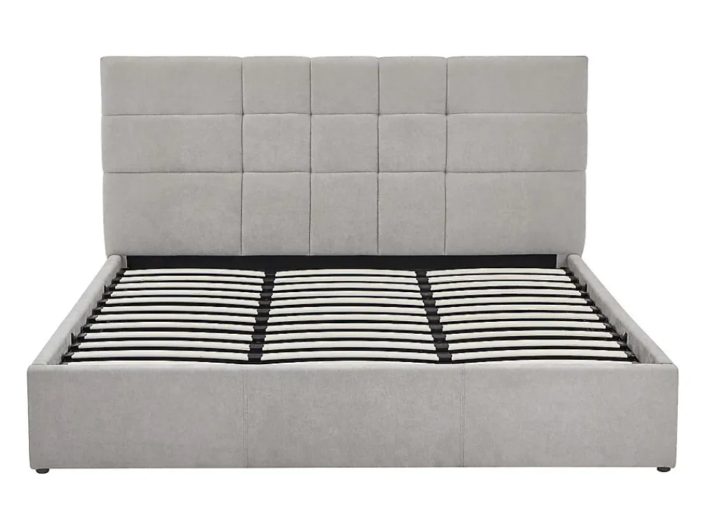 Vente-unique Lit coffre 180 x 200 cm - Tissu - Gris - HOPEYA* Lit Coffre