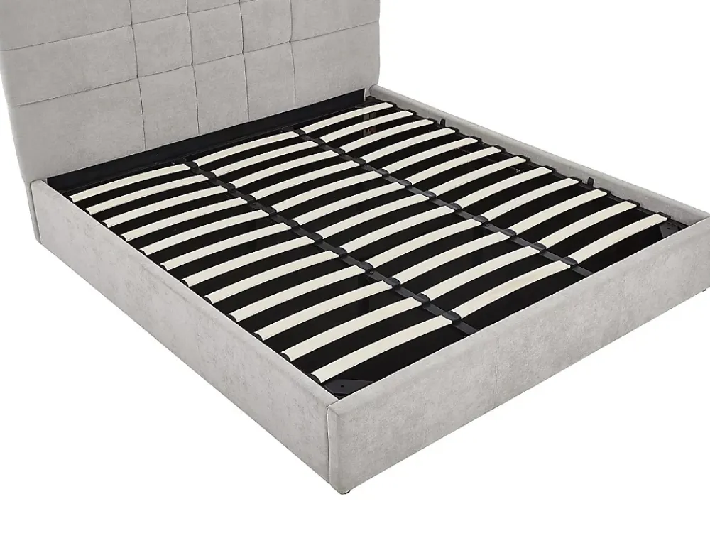 Vente-unique Lit coffre 180 x 200 cm - Tissu - Gris - HOPEYA* Lit Coffre