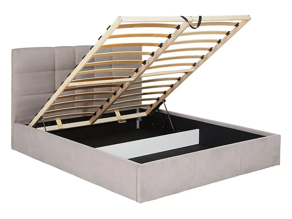 Vente-unique Lit coffre 160 x 200 cm - Tissu - Beige - ELIAVA* Lit Coffre