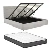 Lit coffre 180 x 200 cm - Tissu - Gris + Matelas - HOPEYA>Vente-unique Outlet