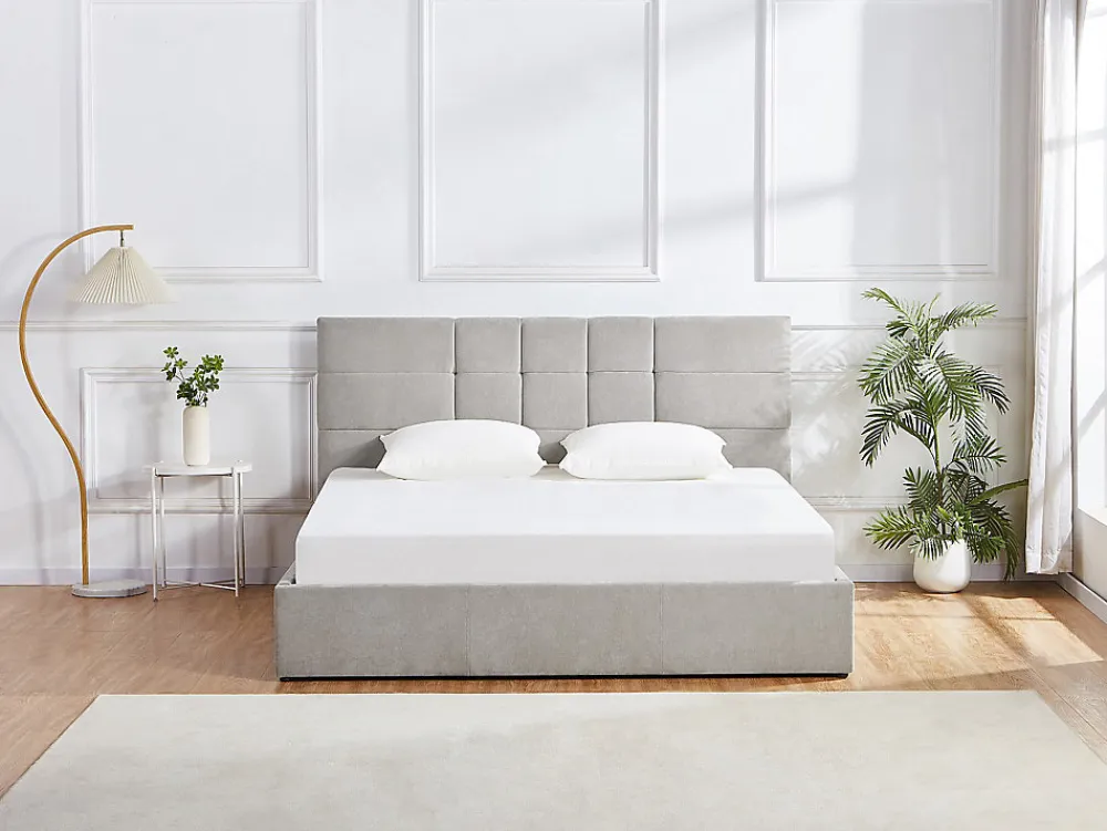 Lit coffre 180 x 200 cm - Tissu - Gris + Matelas - HOPEYA>Vente-unique Outlet