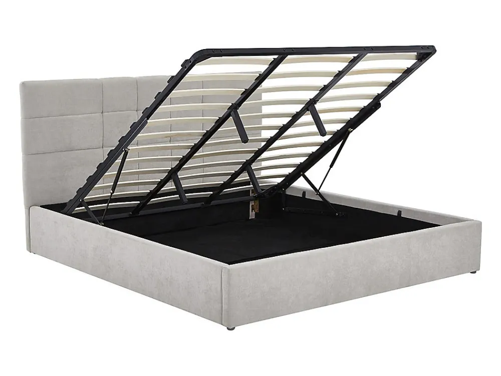 Lit coffre 180 x 200 cm - Tissu - Gris + Matelas - HOPEYA>Vente-unique Outlet