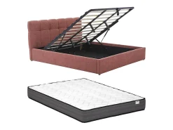 Vente-unique Lit coffre 180 x 200 cm - Tissu bouclette - Terracotta + Matelas - MAZIRI* Ensemble Sommier Et Matelas