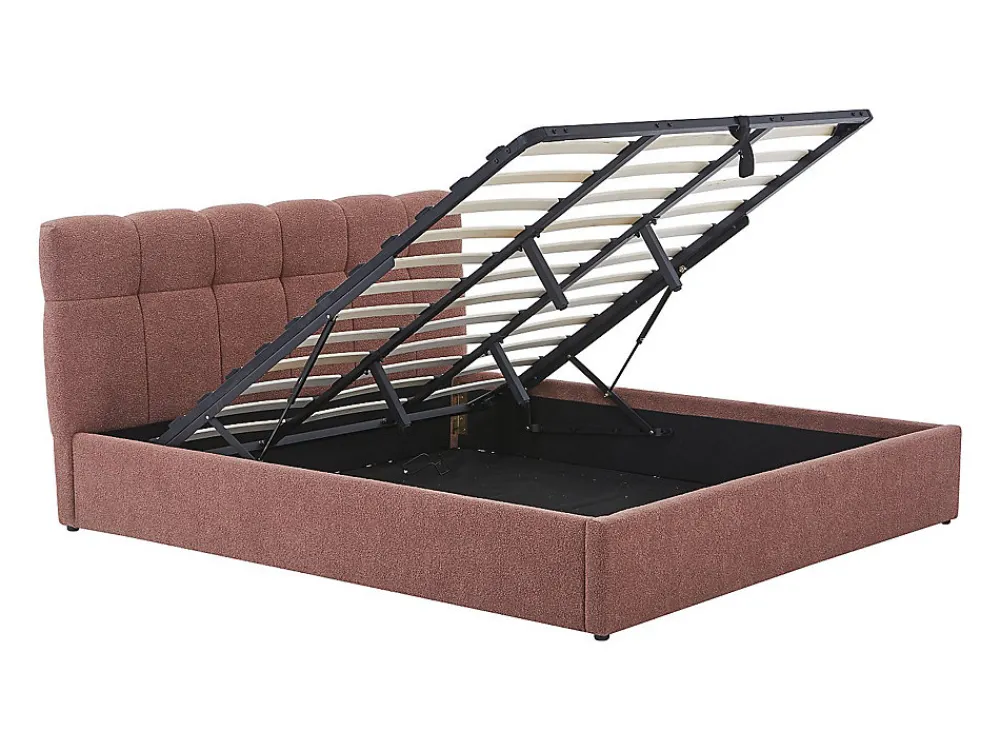 Vente-unique Lit coffre 180 x 200 cm - Tissu bouclette - Terracotta + Matelas - MAZIRI* Ensemble Sommier Et Matelas