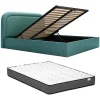 Lit coffre 180 x 200 cm - Tissu chiné - Bleu canard + Matelas - FIREZA>Vente-unique