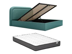 Lit coffre 180 x 200 cm - Tissu chiné - Bleu canard + Matelas - FIREZA>Vente-unique
