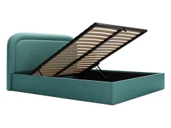 Lit coffre 180 x 200 cm - Tissu chiné - Bleu canard + Matelas - FIREZA><noscript><img width=