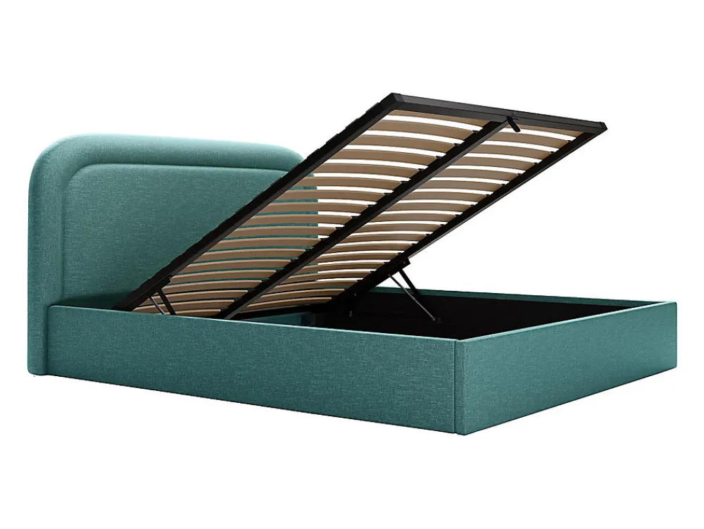 Lit coffre 180 x 200 cm - Tissu chiné - Bleu canard + Matelas - FIREZA>Vente-unique