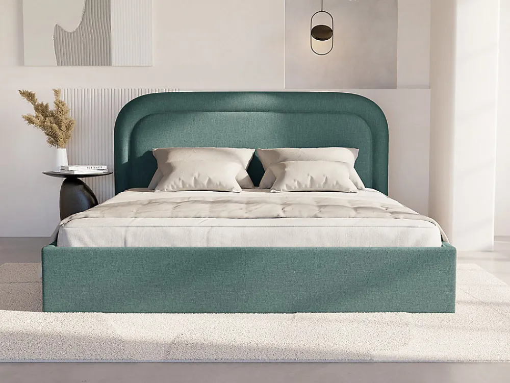 Lit coffre 180 x 200 cm - Tissu chiné - Bleu canard + Matelas - FIREZA>Vente-unique