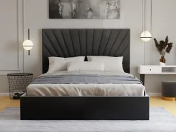 Lit coffre 180 x 200 cm - Velours - Gris anthracite + Matelas - RILIODA><noscript><img width=