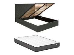 Lit coffre 180 x 200 cm - Velours - Gris anthracite + Matelas - RILIODA><noscript><img width=