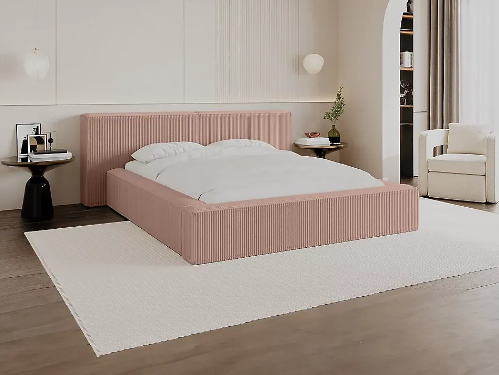 Vente-unique Lit coffre 180 x 200 cm - Velours côtelé - Rose - TIMANO* Lit Coffre