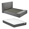 Lit coffre 160 x 200 cm avec banc - Tissu - Gris + Matelas - DOUINO>Vente-unique Sale