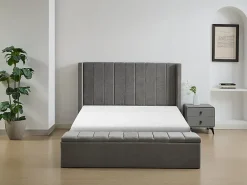 Lit coffre 160 x 200 cm avec banc - Tissu - Gris + Matelas - DOUINO><noscript><img width=