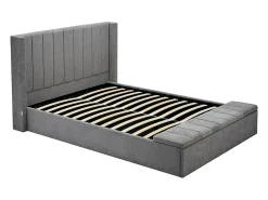 Lit coffre 160 x 200 cm avec banc - Tissu - Gris + Matelas - DOUINO><noscript><img width=