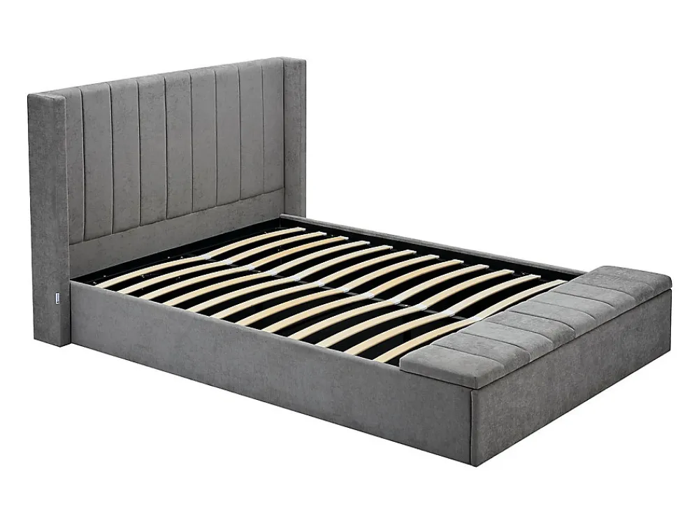 Lit coffre 160 x 200 cm avec banc - Tissu - Gris + Matelas - DOUINO>Vente-unique Sale