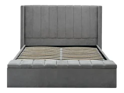 Lit coffre 160 x 200 cm avec banc - Tissu - Gris + Matelas - DOUINO><noscript><img width=