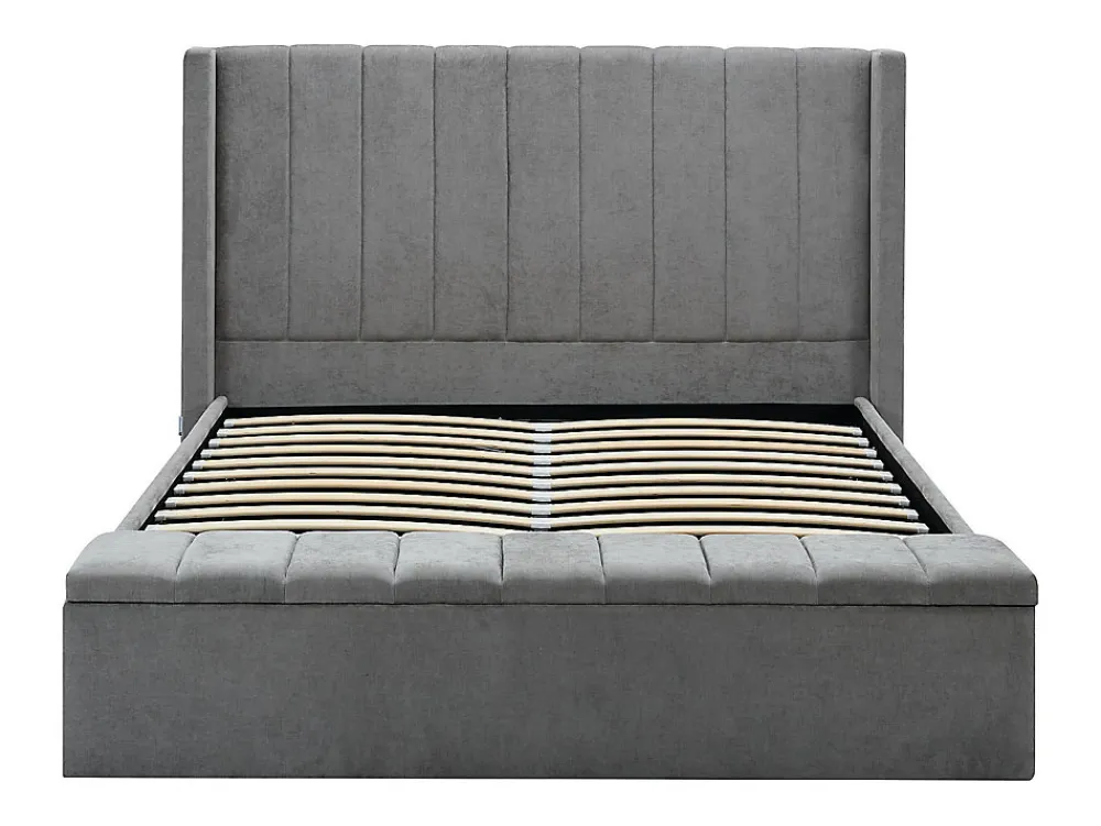 Lit coffre 160 x 200 cm avec banc - Tissu - Gris + Matelas - DOUINO>Vente-unique Sale
