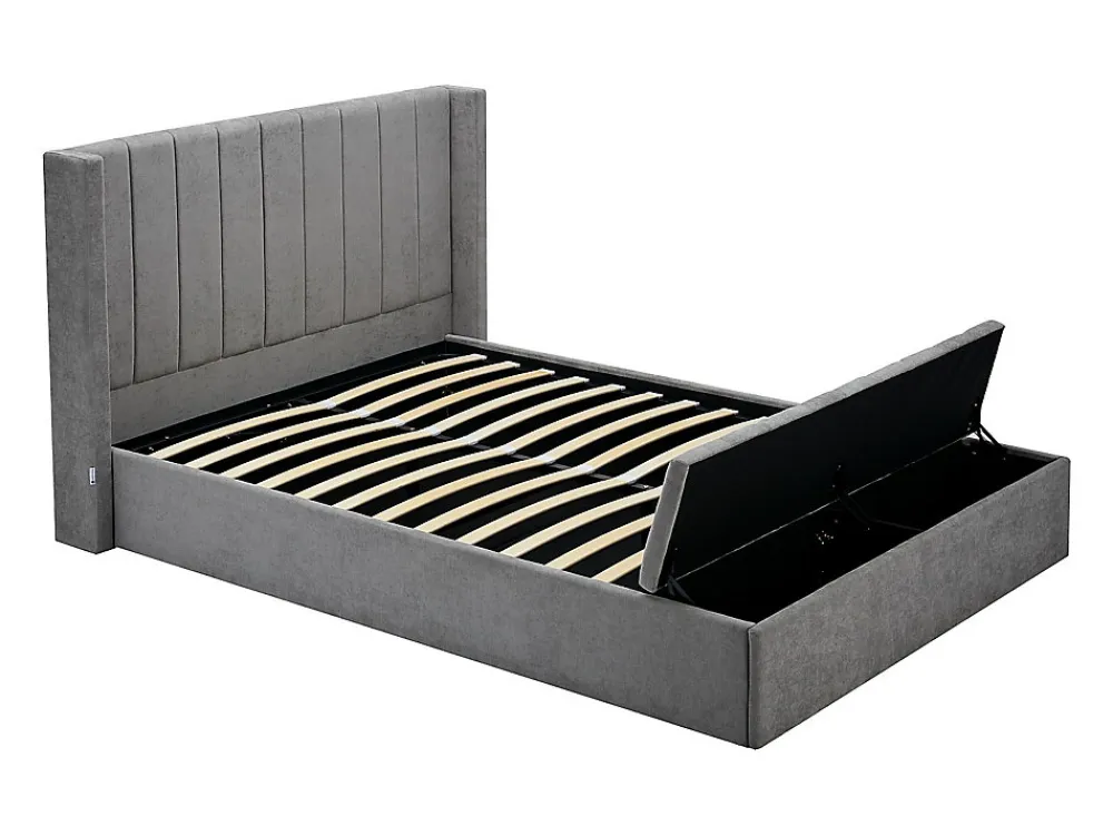 Lit coffre 160 x 200 cm avec banc - Tissu - Gris + Matelas - DOUINO>Vente-unique Sale