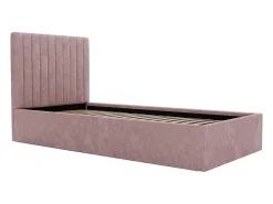 Lit coffre 90 x 190 cm avec tête de lit coutures verticales - Tissu - Rose + Matelas - SARAH><noscript><img width=