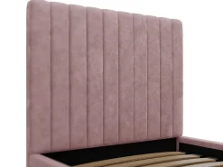 Lit coffre 90 x 190 cm avec tête de lit coutures verticales - Tissu - Rose + Matelas - SARAH><noscript><img width=