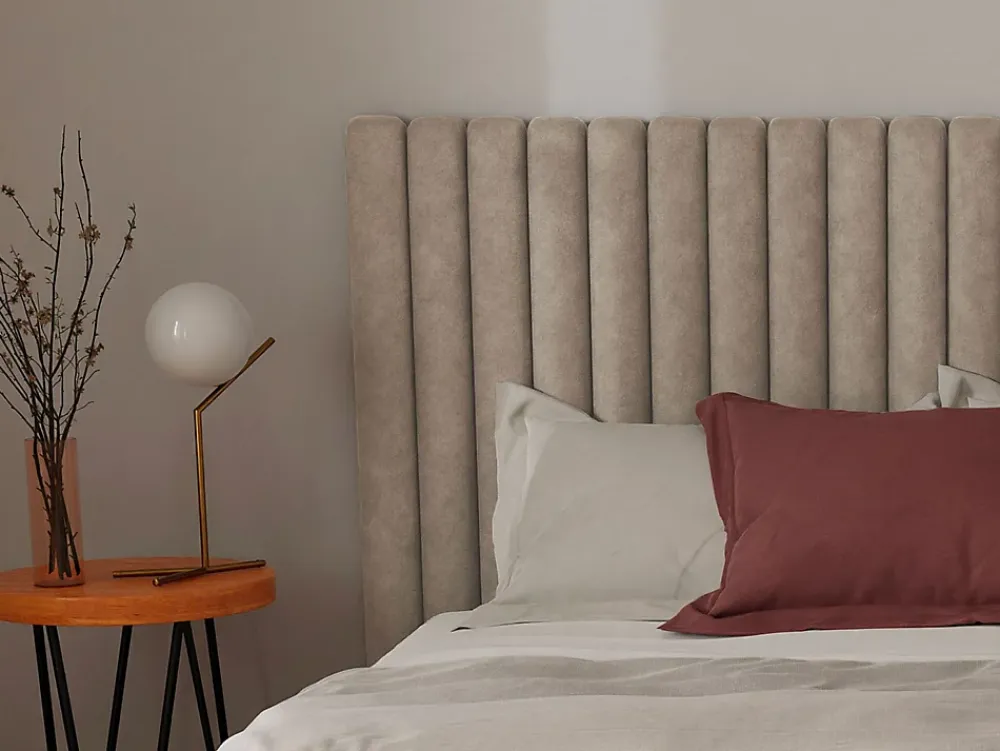 Vente-unique Lit coffre 160 x 200 cm avec tête de lit coutures verticales - Tissu - Taupe - SARAH II* Lit Coffre