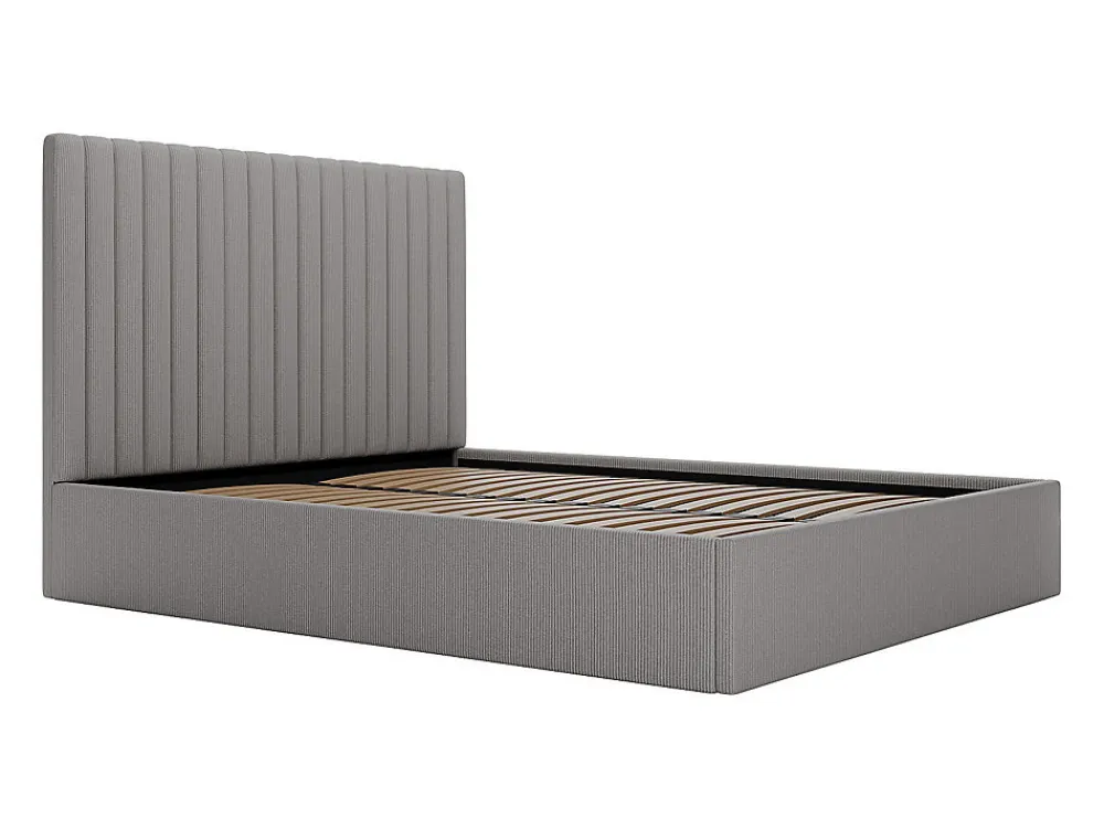 Lit coffre 140 x 190 cm avec tête de lit coutures verticales - Velours côtelé - Gris + Matelas - SARAH>Vente-unique Clearance