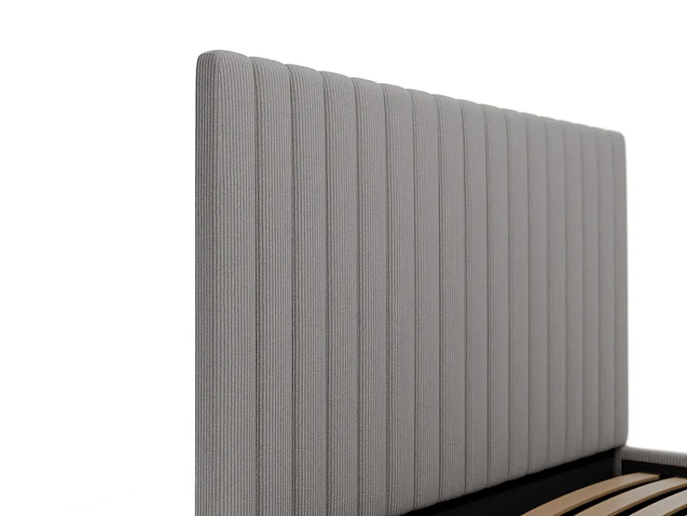 Lit coffre 140 x 190 cm avec tête de lit coutures verticales - Velours côtelé - Gris + Matelas - SARAH>Vente-unique Clearance
