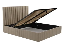 Vente-unique Lit coffre 160 x 200 cm avec tête de lit coutures verticales - Velours - Taupe - LARALI II* Lit Coffre