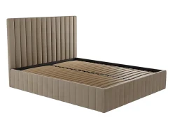 Vente-unique Lit coffre 160 x 200 cm avec tête de lit coutures verticales - Velours - Taupe - LARALI II* Lit Coffre
