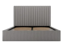Lit coffre 160 x 200 cm avec tête de lit coutures verticales - Velours côtelé - Gris + Matelas - SARAH><noscript><img width=