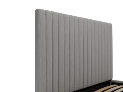 Lit coffre 160 x 200 cm avec tête de lit coutures verticales - Velours côtelé - Gris + Matelas - SARAH><noscript><img width=