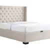Lit coffre 160 x 200 cm avec tête de lit capitonnée - Tissu - Beige - MASSIMO II>Vente-unique Outlet