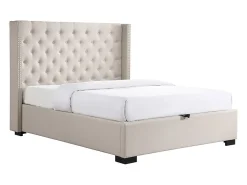 Lit coffre 160 x 200 cm avec tête de lit capitonnée - Tissu - Beige - MASSIMO II>Vente-unique Outlet