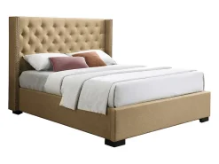 Lit coffre 160 x 200 cm avec tête de lit capitonnée - Tissu - Beige - MASSIMO II>Vente-unique Outlet