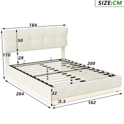 Fortuna lai Lit Coffre 160 x 200 cm, Lit Double avec Éclairage LED, Lit Capitonné avec Rangement et Tete de lit,Velours Beige* Lit Coffre