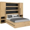 Lit coffre 140 x 190 cm LUDARO avec pont de lit VARLY - Coloris : Naturel et noir>Vente-unique New