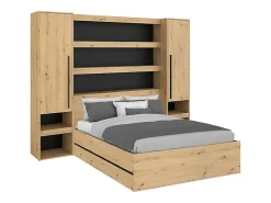 Lit coffre 140 x 190 cm LUDARO avec pont de lit VARLY - Coloris : Naturel et noir>Vente-unique New