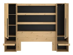 Lit coffre 140 x 190 cm LUDARO avec pont de lit VARLY - Coloris : Naturel et noir><noscript><img width=